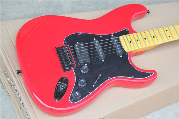 

6 strings red electric guitar with tremolo bar,maple fretboard