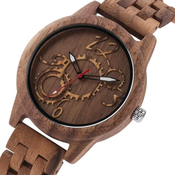 

wristwatches creative arabic numerals gearwheel design dial quartz watch men folding clasp wooden bracelet full male timepiece reloj, Slivery;brown