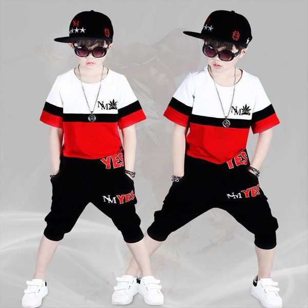 

summer boys clothes sets hip hop dancing children outfits kids cotton t shirt haren pants 2pcs tracksuit baby boy clothing, White