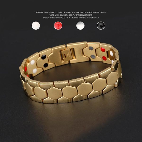 

link, chain men titanium steel bracelets radiation protecting magnet bracelet for travel business m8694, Black