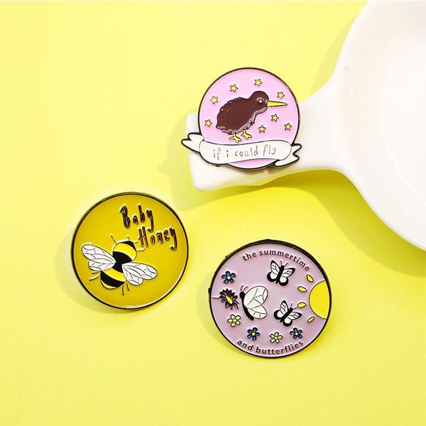 

pins, brooches round insect badge butterfly bee bird funny word lapel pin summer flower i want to high enamel brooch, Gray