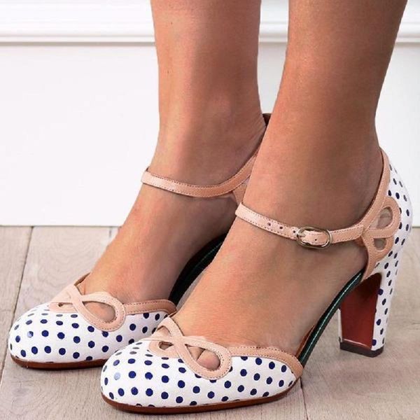 Frauen High Heels Sandalen Gestreiften Polka Dot Damen Pumps Sommer Sexy Schnalle Blockabsatz Große Größe Alias Mujer