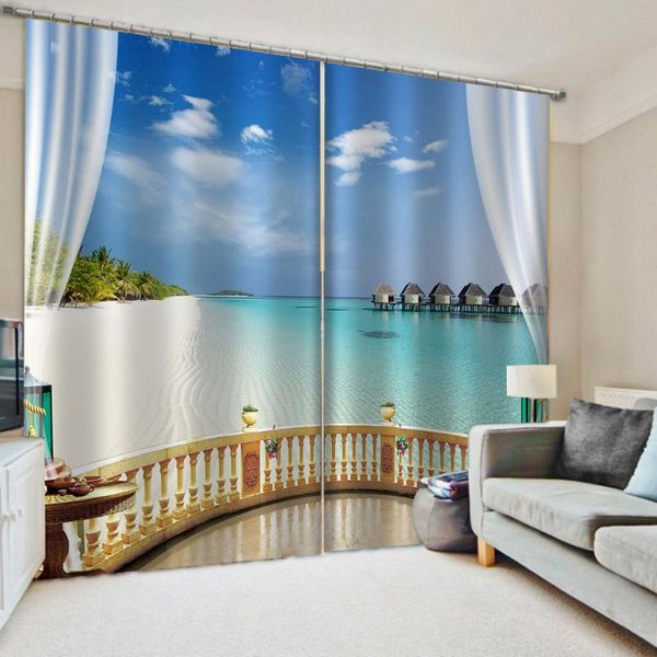 

morden balcony curtains landscape 3d curtain printing blockout polyester po drapes fabric &