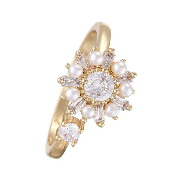 

wedding rings pearl snowflake rotating open adjustable ring unzip romance zircon jewelry for women creative christmas gifts, Slivery;golden