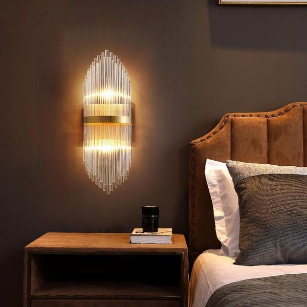 

villa parlor large crystal wall lighting long sconce e14 vintage copper light bedroom modern led fixtures lamp