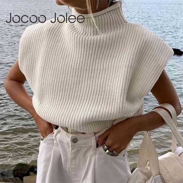 

elegant turtleneck sleeveless knitted vest sweater spring casual knitwear harajuku pullovers office lady jumper 210416, White;black
