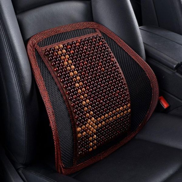 

seat cushions car lumbar support backrest cushion summer breathable waist pillow office chair guard wooden bead auto interior accessories