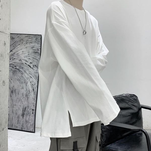 

men's t-shirts autumn cotton t shirt fashion gray/black/white casual tshirt men streetwear korean loose long-sleeved t-shirt mens, White;black