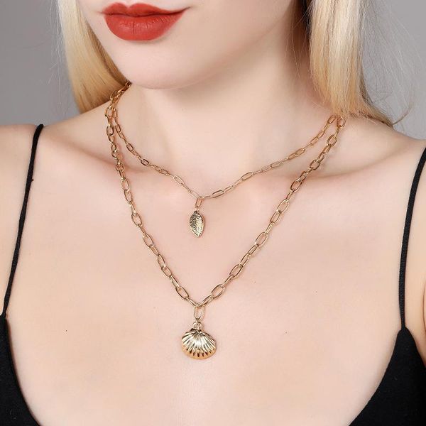 

pendant necklaces stainless steel for women fashion shell necklace femme multilayer wholesale jewelry drop, Silver