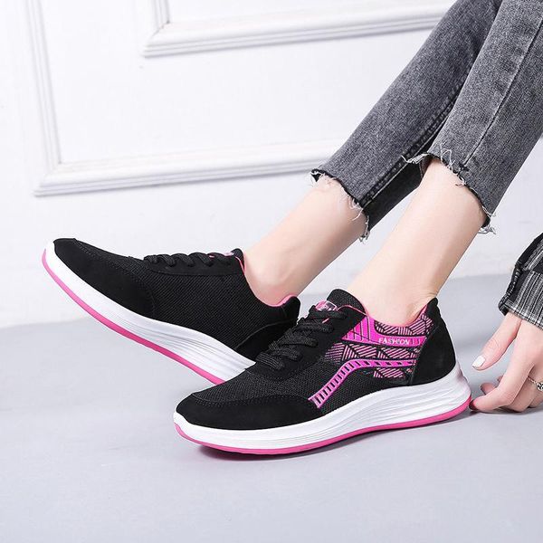 

boots shoes woman2021 breathable women's korean all-matching flat casual fashion luxury designer design lace-up platform, Black