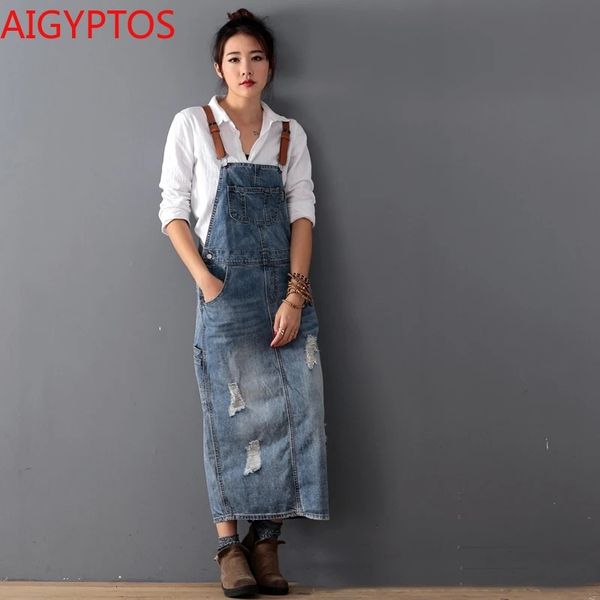 

casual dresses women loose denim ladies bleached holes female spaghetti strap ripped vintage es co19, Black;gray