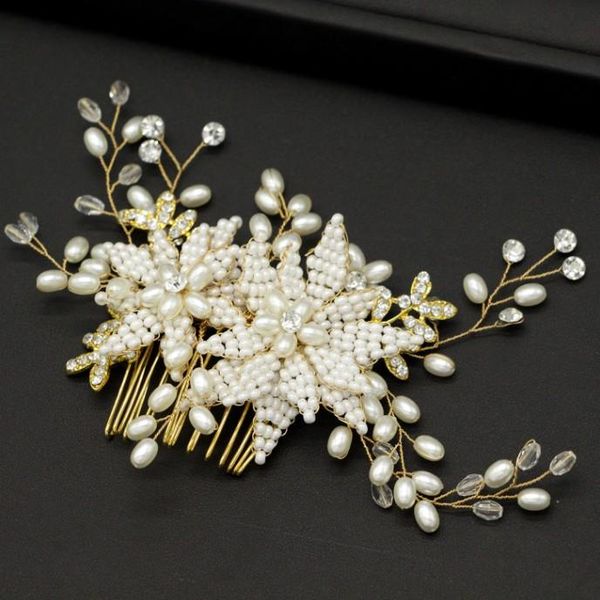 

hair clips & barrettes luxury white flower gold silver color combs headdress prom bridal wedding accessories jewelry pins, Golden;silver
