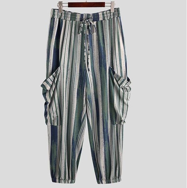 

men's harem pants loose drawstring pocket striped jogger fashion casual street clothing shorts, White;black