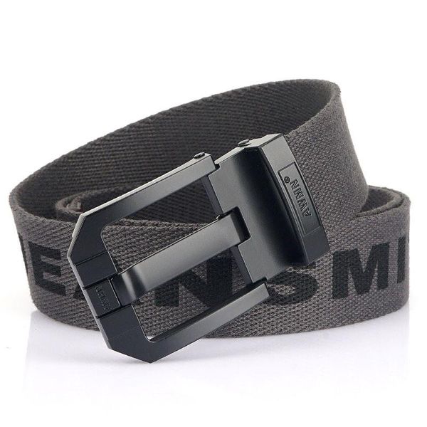 

belts fashion trend metal buckle letter printing belt men's canvas outdoor tactical width 4cm youth leisure, Black;brown