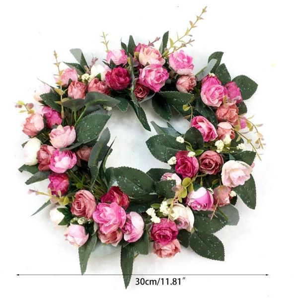 

decorative flowers & wreaths 12inch artificial rose front door wreath handcrafted for outdoor home wall party wedding decor