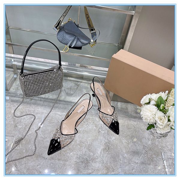 

2021ss women slippers drill shining luxurys designers sandals with high heels leather girl slides sandalias shoes size 35-39 with original b, Black