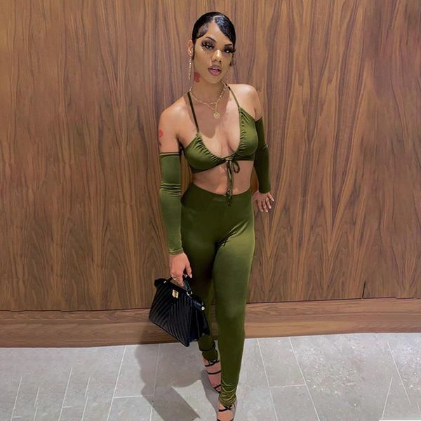 

women's two piece pants wjfzqm fall streetwear 2 sets tracksuit sweatsuits for women outfits bandage halter crop suits matching, White