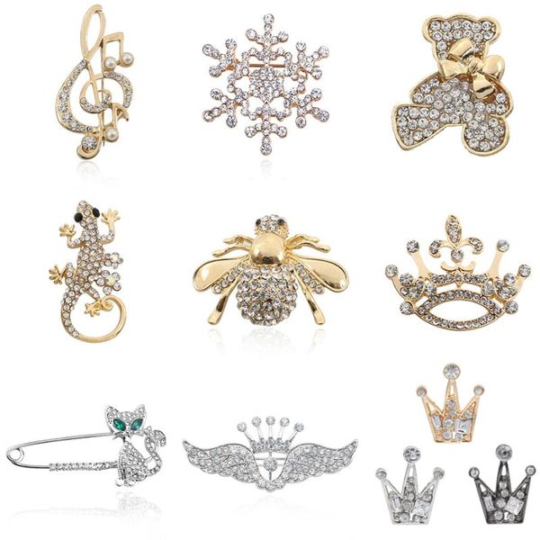 

pins, brooches fashion full rhinestone bee tortoise lizard bear crown music note guitar pins jewelry for women gifts broches, Gray