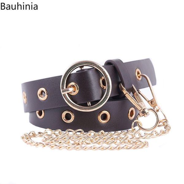 

belts casual fashion faux leather belt lady silver pin metal chain ring waist strap street dance decorate women jeans, Black;brown