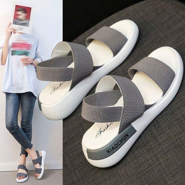 

sandals women's flat sandals, fashion sports in korean style, casual beach shoes with soft rubber soles, Black