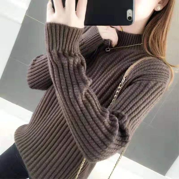 

women's sweaters women autumn winter pullover sweater female korean head half turtleneck loose thickening warm solid color knitted l237, White;black