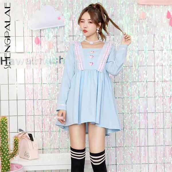 

sweet spliced ruffles dress women's summer sailor collar long sleeve mini dresses female tide 5e206 210427, Black;gray