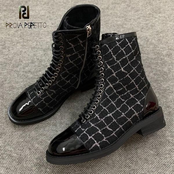 

boots women's thick-heel 2021 autumn style plaid lace up genuine leather short cross-tied mid-heel ankle, Black