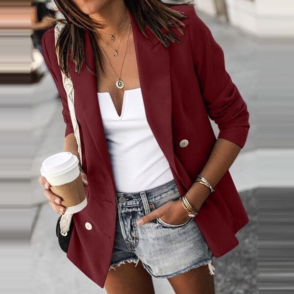 

women's jackets fall winter women long sleeves casual solid color turn-down collar small suit streetwear fashion buttons cardigan coats, Black;brown