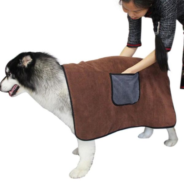

pet bath towel with double-layer fiber pocket bathrobe for dog grooming