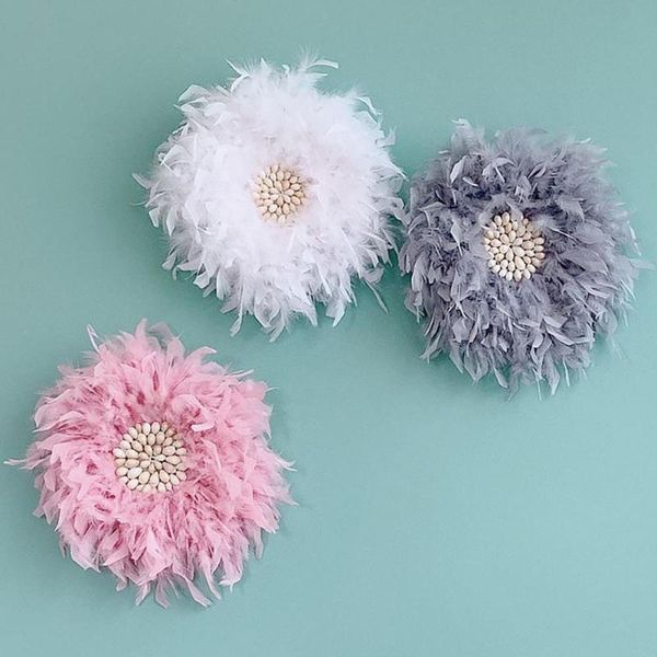 

home wall hanging ornament feather ornaments nordic simple round turkey feathers conches inlaid decor decorative objects & figurines