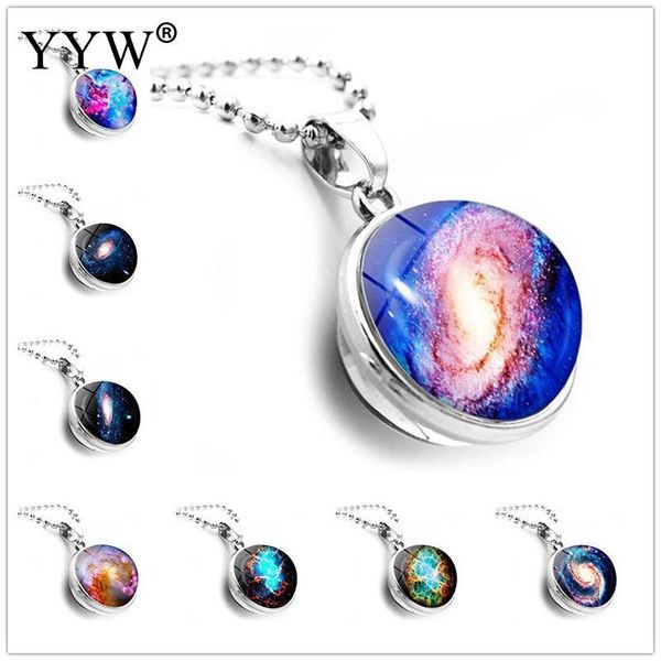 

pendant necklaces time gem jewelry fashion glass ball planet earth necklace women vintage sweater chain, Silver
