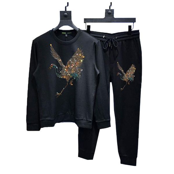 

men's tracksuits luxury sets slim sweatshirt designer winter hoodie + pants animal diamond pattern tracksuit, Gray