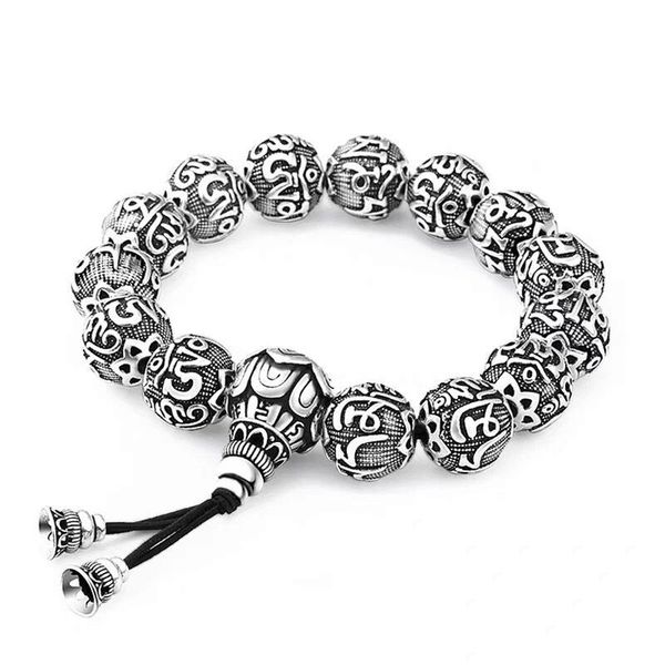 

charm bracelets 12mm six-character mantra heart sutra buddhist beads bracelet rope prayer imitation thai silver retro, Golden;silver