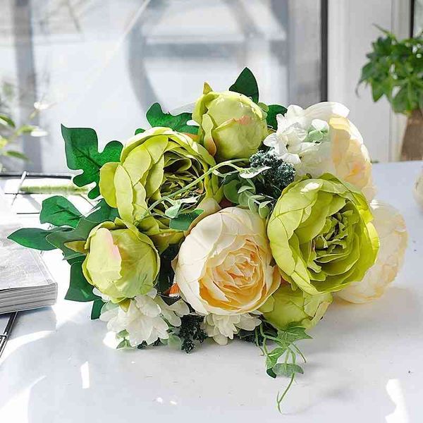 

12 head oil painting bud heart simulation peony bouquet artificial decoration home pgraphy false flower