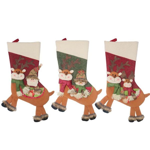 

christmas decorations l38a elk snowman santa claus stockings sock decoration candy gift bag xmas tree hanging pendant ornament for kids