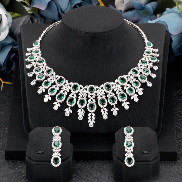 

earrings & necklace bride talk design luxury women jewelry set colorful rhinestone cubic zirconia fashion bridal jewellery, Silver