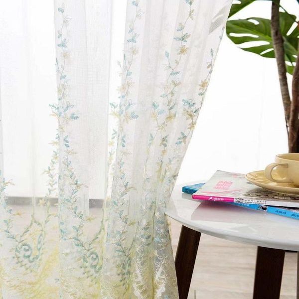 

korean gradient embroidered aquatic plant sheer curtains for living room rhombus tulle gauze kitchen bedroom window screens curtain & drapes