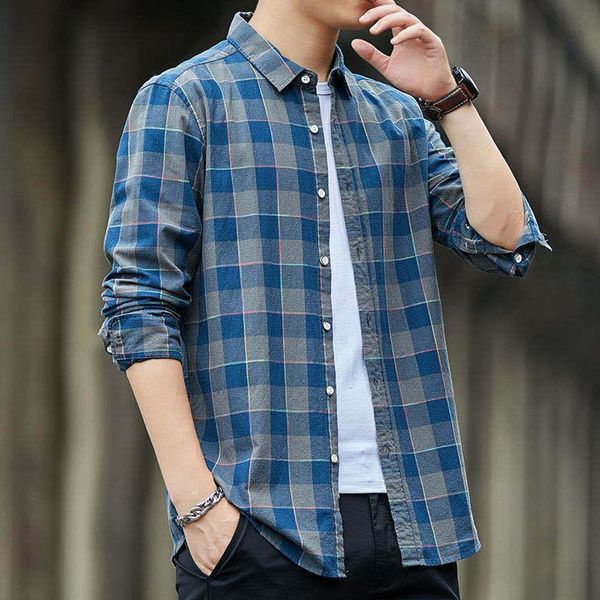 

men's casual shirts spring and autumn long sleeve cotton plaid korean loose fashion 16u0, White;black