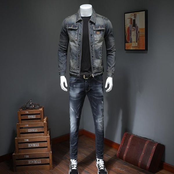 

men's jackets cotton denim jacket casual solid lapel single breasted jeans men autumn slim fit quality coat clothing, Black;brown