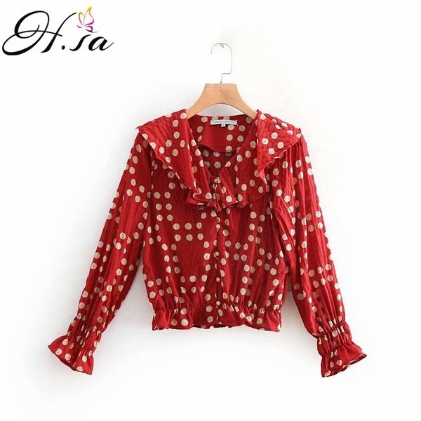 

h.sa women and blouses summer sweet blouse short sleeve casual korean clothes polka dot yellow shirt womens clothing 210417, White