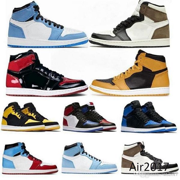 

university blue fitness jumpman 1 basketball shoes 1s new high dark mocha unc light smoke grey chicago patent bred royal toe men women desig, Black