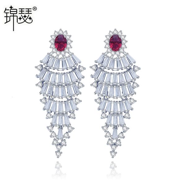 

jewelry charm stud long earrings fashion aaa zircon set women's jewelry, Golden