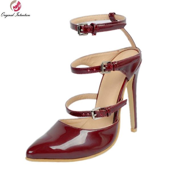

original intention grace women pumps nice pointed toe thin heels wine red shoes woman plus us size 4-15 dress, Black