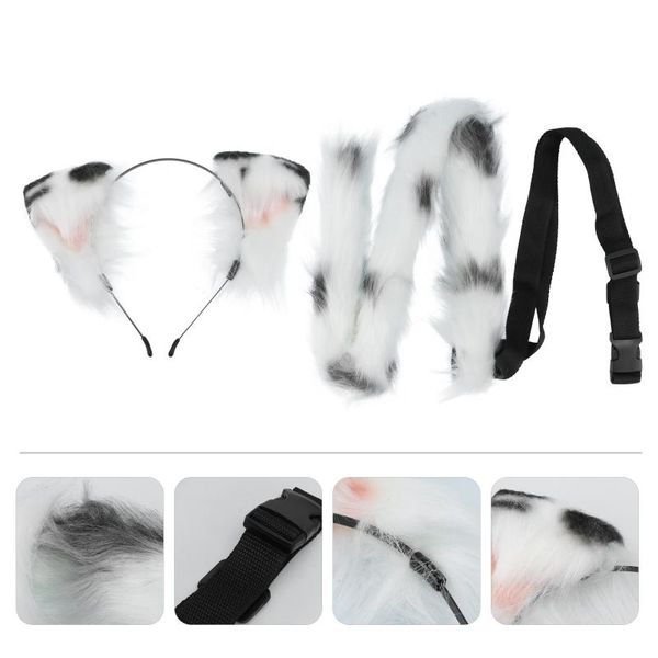 

party hats 1 set long hair dairy cow pattern cat headwear tail cosplay