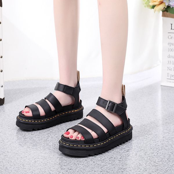 

luxurys designers shoes 2021 summer martens shoes for women shoes comfy soft women sandals wedge low heels thick bottom la, Black