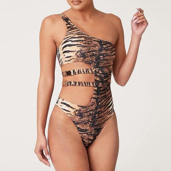 

women leopard print bandage jumpsuit push-up beach bikini bodysuit one piece bohemia swimwear for female 2021 summer one-piece suits