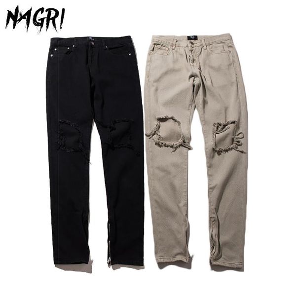 

men's jeans ripped men stylish skinny slim straight frayed denim trousers fashion destroyed black pants summer, Blue