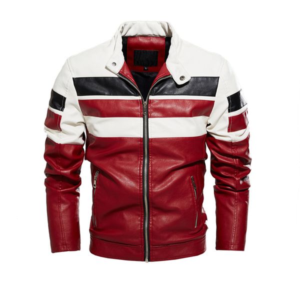 

fashion leather large men's pu jacket motorcycle racing suit able coat with veet contrast, Black