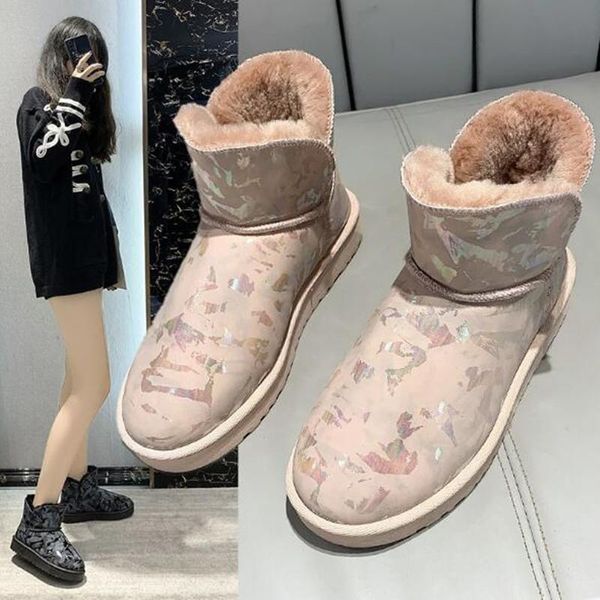 

boots classic australian outdoor style women snow waterproof winter leather brand anti-slip botas muje, Black