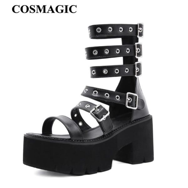 

dress shoes cosmagic belt rivet buckle sandals summer women black high heel gothic punk platform gladiator wedge shoe